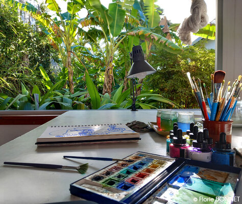 Florie Bonnet en el estudio: Table de travail & vue de l'atelier