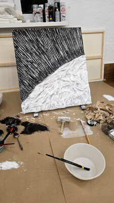 Daria Luhova in de studio: The finished work drying in the studio