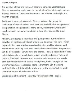 Joern Bjerge dans le studio: Review of the painter Joern Bjerge's work in 7 Danish journals spread in Denmark..