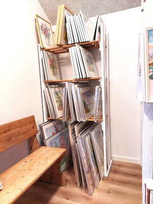 Joern Bjerge im Studio: Depositroom with shelves-Here watercolors