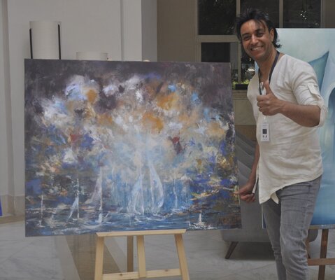 Ahmed ZAIBI nello studio: Ahmed zaibi courant Symposium en tant qua Master class : peinture couteau  année 2023; Tableau fini