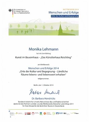 Monika Lehmann nello studio: Urkunde für mein Künstlerhaus