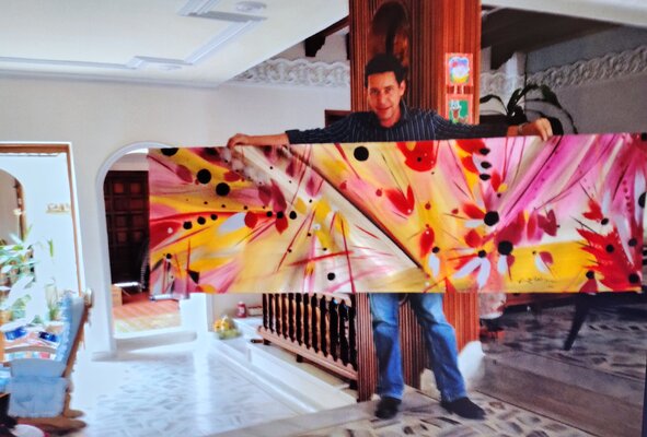 Juan Gerlein nello studio: Obra : llegando a COMALA, acrílico sobre papel acuarela