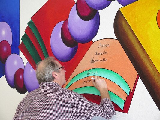 Rainer Englisch in de studio: Alle Beteiligte für die Besucher notieren