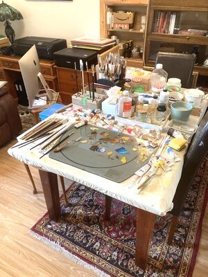 Ramsay Allan nello studio: Another paint session finished. My latest work is nearing completion.