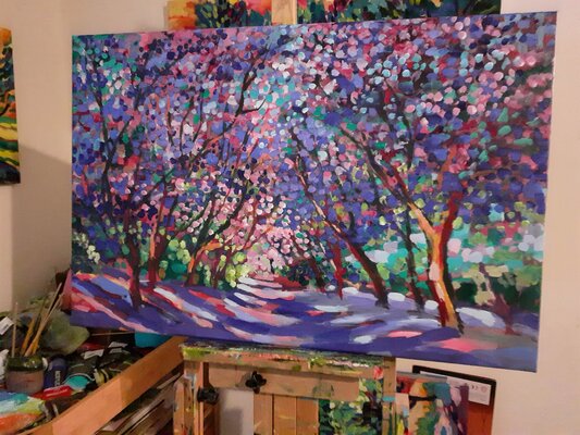 Maja Grecic im Studio: Jacaranda trees In progress