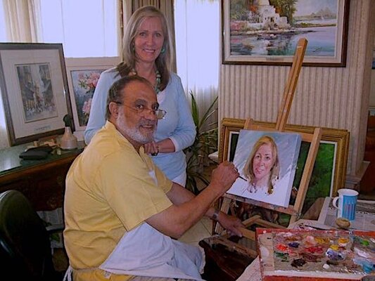 Mansour Ahmed en el estudio: An in-progress portrait Mansour paints  of KImberly