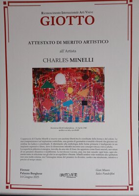 Charles Minelli in the Studio: Premio  Internazionale Arti Visive "Giotto". Firenze