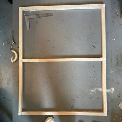 Sergio Caruso in the Studio: self built frame for canvases