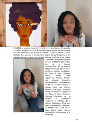 Nathalie REY nello studio: UNESCO : Exposition collective, intitulée "Voyage culturel en Afrique centrale". Paris, avril 2017