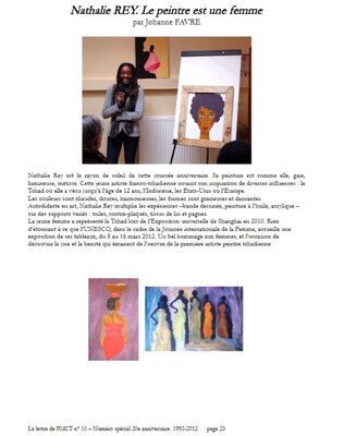 Nathalie REY nello studio: Exposition pour les 20 ans du PMCT (Association "Pour Mieux connaître le Tchad"). Exposition collective, mars 2012, Paris.