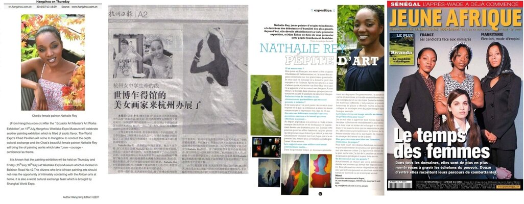 Nathalie REY nello studio: Presse : Hanghzou News ; Magazine Miss Ebène; Magazine Jeune Afrique