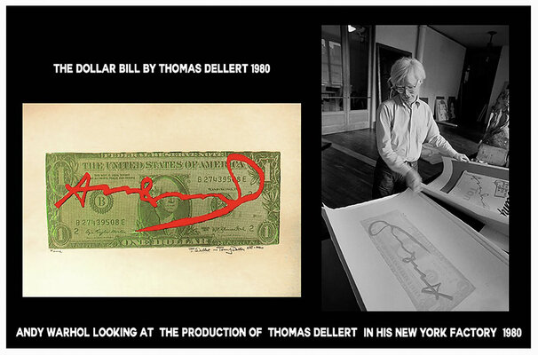 Thomas Dellert in de studio: Andy in his "Factory NY " looking at my production of hand printed silkscreens made for him in 1980s