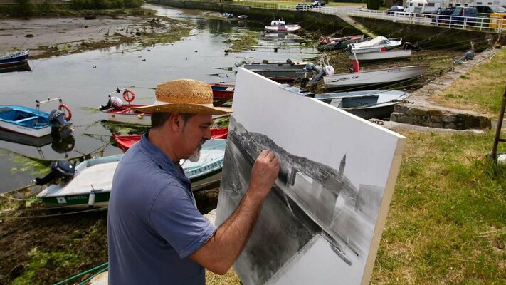 Rafael Carrascal García in de studio: Pintando al Aire Libre en Neda (A Coruña). Primer premio. Año 2019.