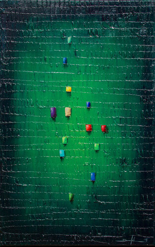 Serial Rectangles / 2019 / green / 50 x 80 x8 cm by Danny Frede, Painting for Sale on Singulart