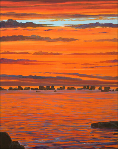 Il y a toujours quelques barrières avant d'atteindre l'infini.(Les Etocs). Grande version Orange par François Pagé, Peinture en vente sur Singulart