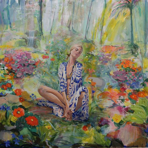 L'Instant où Yona me dit : Vous allez être bien ici pour peindre, vous avez vu le jardin ! On à l'impression qu'il est déjà peint , cela va vous faciliter la tâche . par François Pagé, Peinture en vente sur Singulart