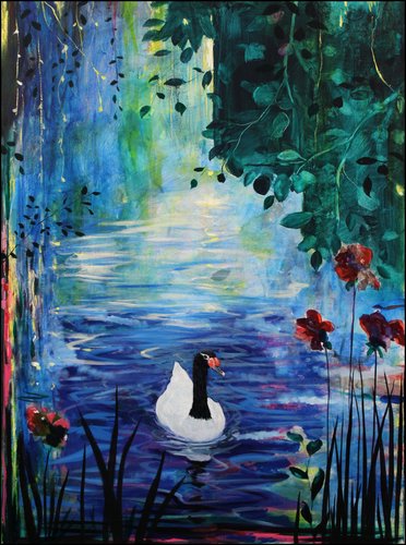 Endimanché comme un marié, prince majeur des eaux, je voudrais que tu me portes sur cette liquidité où noyée d'ombres la lumière fait naufrage. by François Pagé, Painting for Sale on Singulart