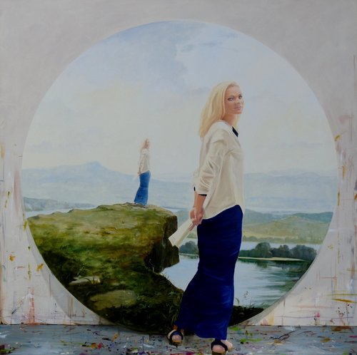 L’instant précis où Daniela posait pour les dernières retouches du tondo : « La terre est ronde » von François Pagé, Malerei kaufen auf Singulart