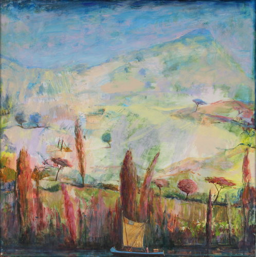 Sur sa pirogue Andry filait lentement sur le fleuve transportant le trésor de la reine, les arbres se serraient, se resserraient comme pour mieux l'admirer. di François Pagé, Pittura in vendita su Singulart