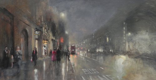 Rain, Burlington Arcade di Michael Alford, Pittura in vendita su Singulart