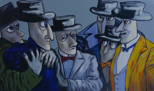 Conspirators in consultation van Ta Byrne, Schilderij te koop op Singulart
