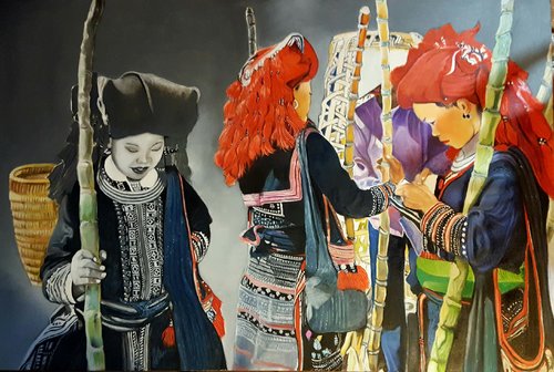“Mercato Sala” Vietnam van Barbara Berardicurti, Schilderij te koop op Singulart