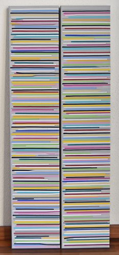 Colorful bars #4 (diptych, 2 pieces, each 100x20cm) di Astrid Stoeppel, Pittura in vendita su Singulart