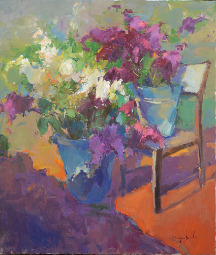 Lilacs in the yard di Alexander Shandor, Pittura in vendita su Singulart