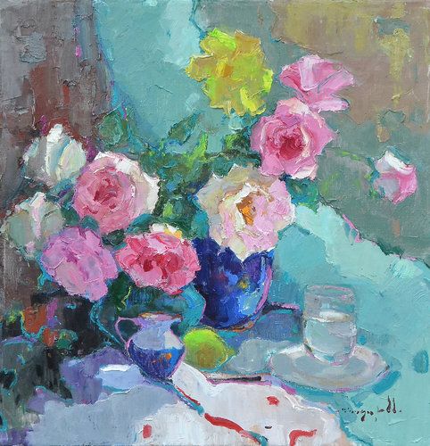 Still life with a glass of water  _  oil on canvas di Alexander Shandor, Pittura in vendita su Singulart