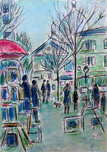 Place du Tertre en hiver by Jean Mirre, Work on Paper for Sale on Singulart