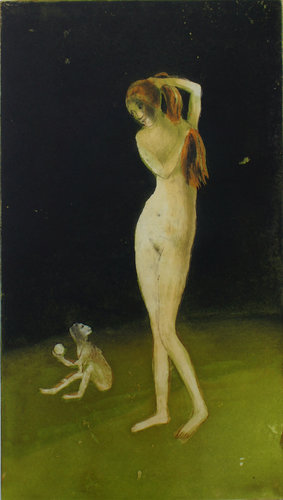 Girl, Monkey, Apple. by Sira June, Print for Sale on Singulart