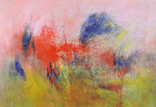 Oiseaux bleus arbres rouges di Arnaud Gautron, Pittura in vendita su Singulart