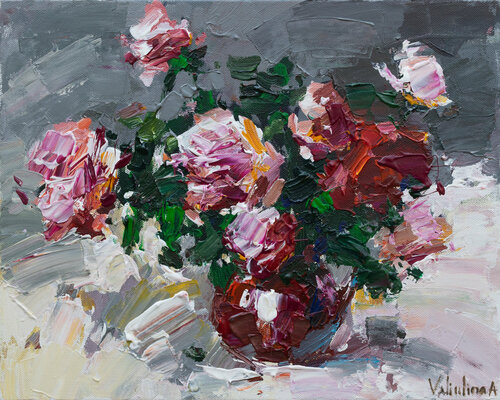 Pink roses Original acrylic  painting par Anastasiya Valiulina, Peinture en vente sur Singulart