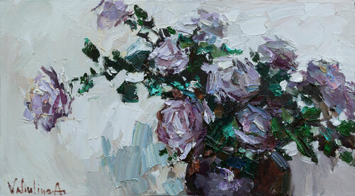 Purple roses in a vase  Still life painting Anastasiya Valiulina
