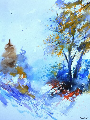 Snowy landscape  - aquarelle 512102 van Pol Ledent, Werk op papier te koop op Singulart