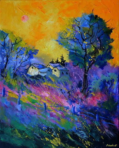Paysage bleu et rose van Pol Ledent, Schilderij te koop op Singulart