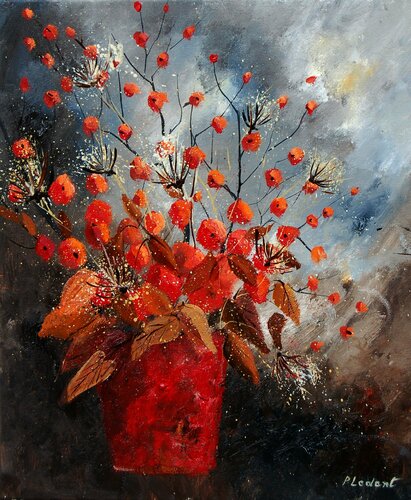 Red autumnal flowers van Pol Ledent, Schilderij te koop op Singulart