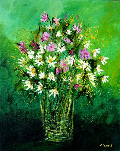 Nature morte fleurs sauvages roses di Pol Ledent, Pittura in vendita su Singulart