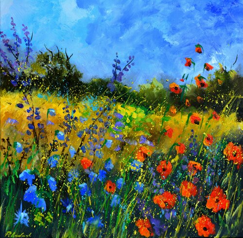 Red poppies and blue cornflowers 66 di Pol Ledent, Pittura in vendita su Singulart