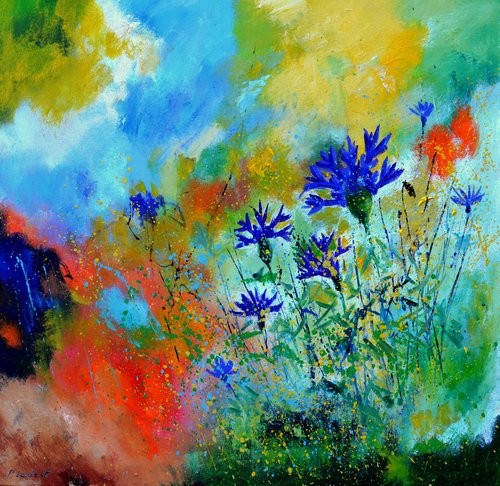 A few blue cornflowers van Pol Ledent, Schilderij te koop op Singulart