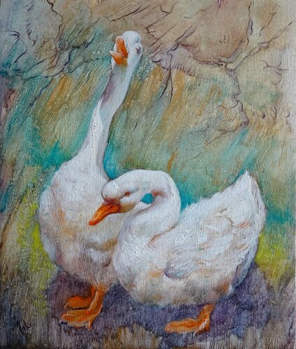 Les Oies blanches ... White Geese ... Weiße Gänse von Isabel Mahe, Malerei kaufen auf Singulart