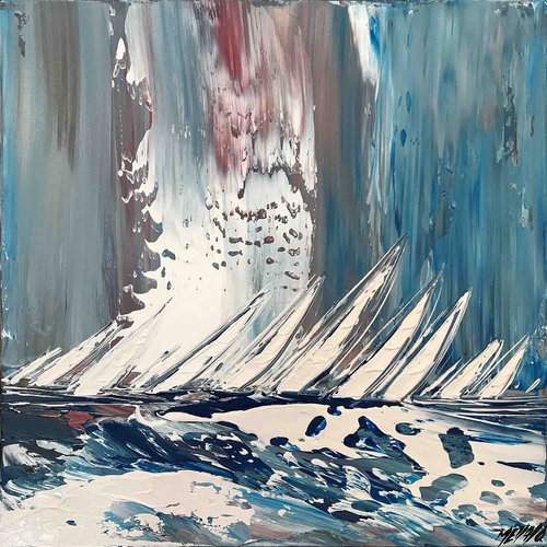 Régate à l’horizon... « Esprit voile 2018 » van Olivier Messas, Schilderij te koop op Singulart