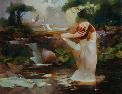 Swan lake by Khodakivskyi Vasyl, 회화 for Sale on Singulart