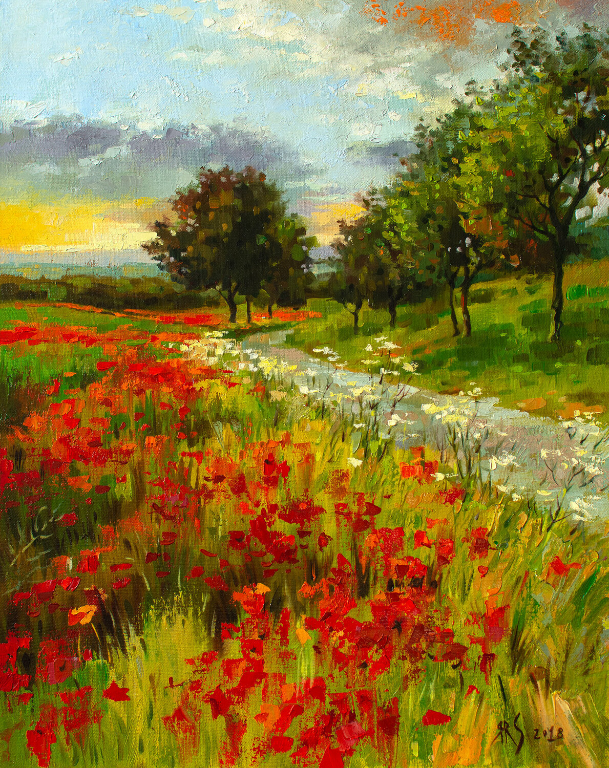 POPPY FIELDS (Modern Impressionistic Landscape Oil Painting, Gift for