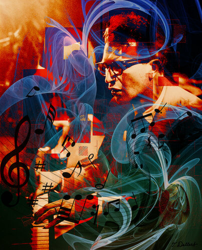 Bill Evans at his piano par Thomas Dellert, Photographie en vente sur Singulart