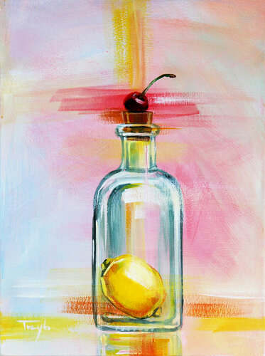 Cherry, Lemon, Bottle van Trayko Popov, Schilderij te koop op Singulart