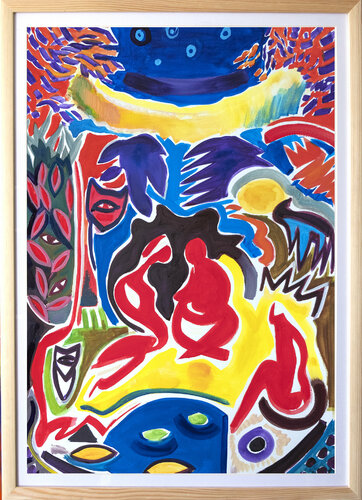 People, abstract painting  inspired by primitive art by Maciej Cieśla, Work on Paper for Sale on Singulart