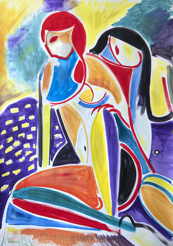 Zwei Mädchen, semi- Abstraktion 08 2019 by Maciej Cieśla, Work on Paper for Sale on Singulart