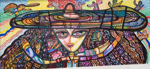 14. The Girl with Huge Hat by Laurentiu Dimisca, 絵画 for Sale on Singulart